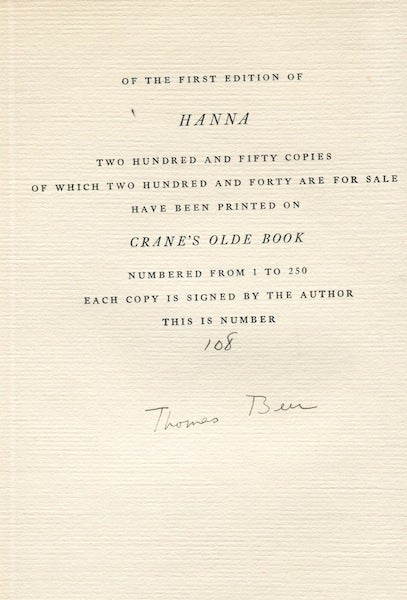 Item #13768 Hanna. Thomas Beer.
