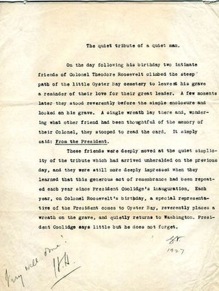 Item #13778 Typescript of "The Quiet Tribute Of A Quiet Man". R. W. G. Vail