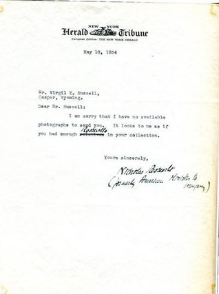 Item #14128 Typed Letter, Signed, With A Holograph Addition. Nicholas Roosevelt