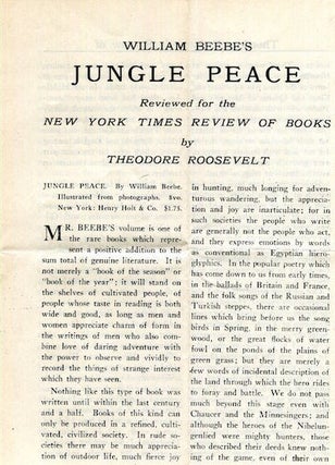 Item #16813 William Beebe's Jungle Peace Reviewed for the New York Times Review Of Books....