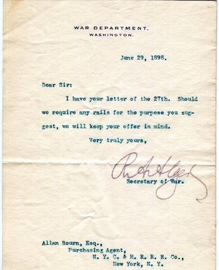 Item #16967 A Typed Letter, Signed. Russell Alexander Alger, United States Secretary of War