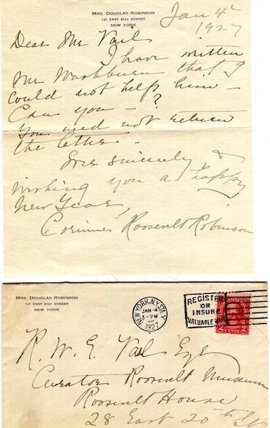 Item #16969 Autographed Letter Signed. Corinne Roosevelt Robinson, Sister of Theodore Roosevelt.