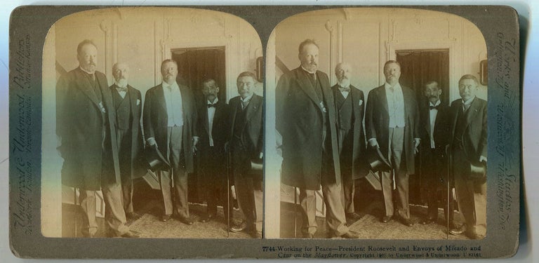 Item #17580 Stereo View Working For Peace - President Roosevelt And Envoys Of Mikado And Czar On The “Mayflower”. Theodore Roosevelt.