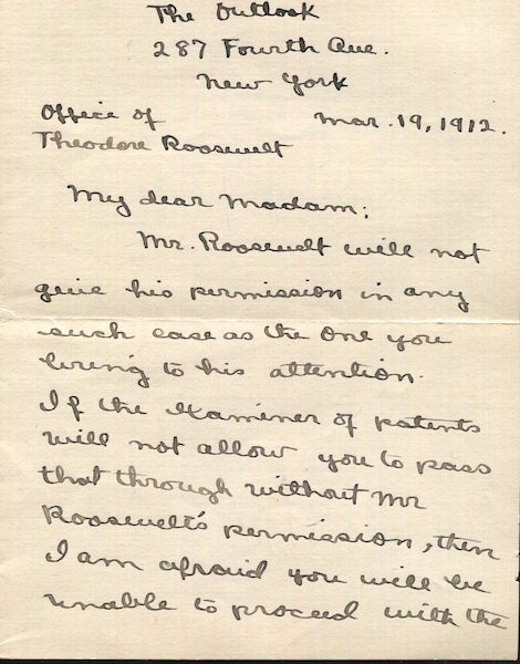 Item #17976 Autographed Letter, Signed. Theodore Roosevelt, in the person of Frank Harper.