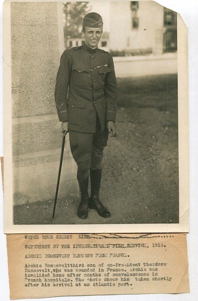 Item #18253 Original Wire Service News Photograph, Archibald Roosevelt, Returns From France, 1918. Archibald Roosevelt, Archie.
